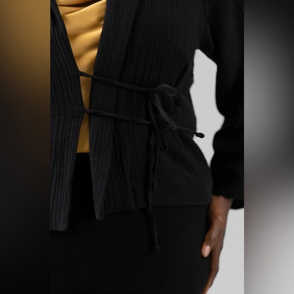 Bitte Kai Rand Double Weave‎ Short Jacket Medium Gray Gauzy Asymmetrical Tie - Picture 11 of 12